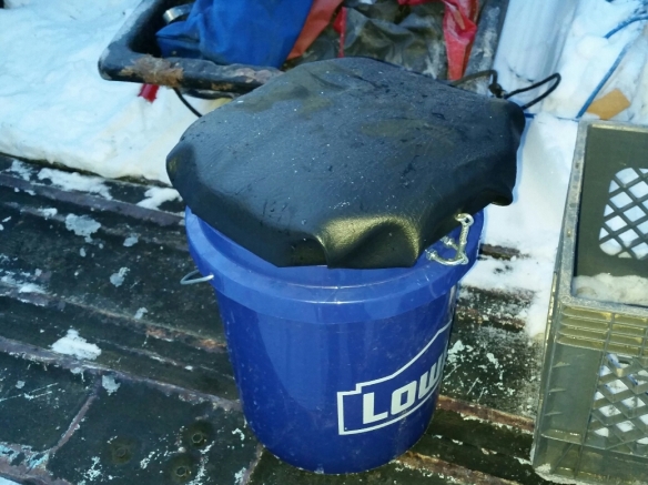 Custom ice fishing bucket seat.